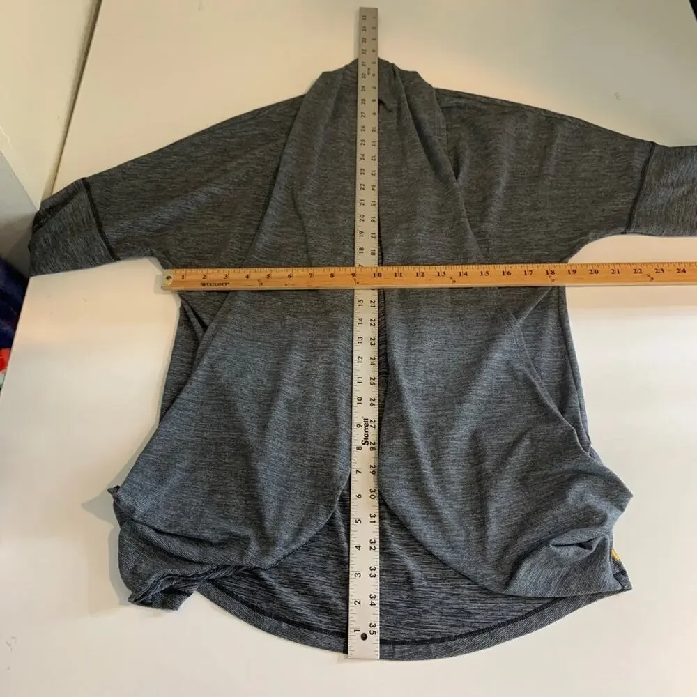 Lucy Cardigan Womens M Medium Charcoal Open Front Cocoon Pockets Drop Shoulders